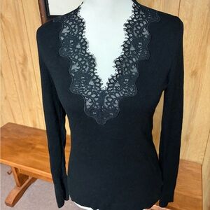 Express Black Lace Trim Long Sleeve Sweater Size M